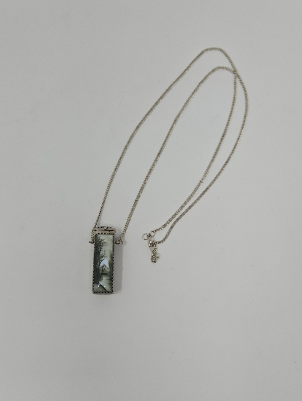 Silver-Tone Rectangular Scenic Pendant Necklace  With Secret Compartment